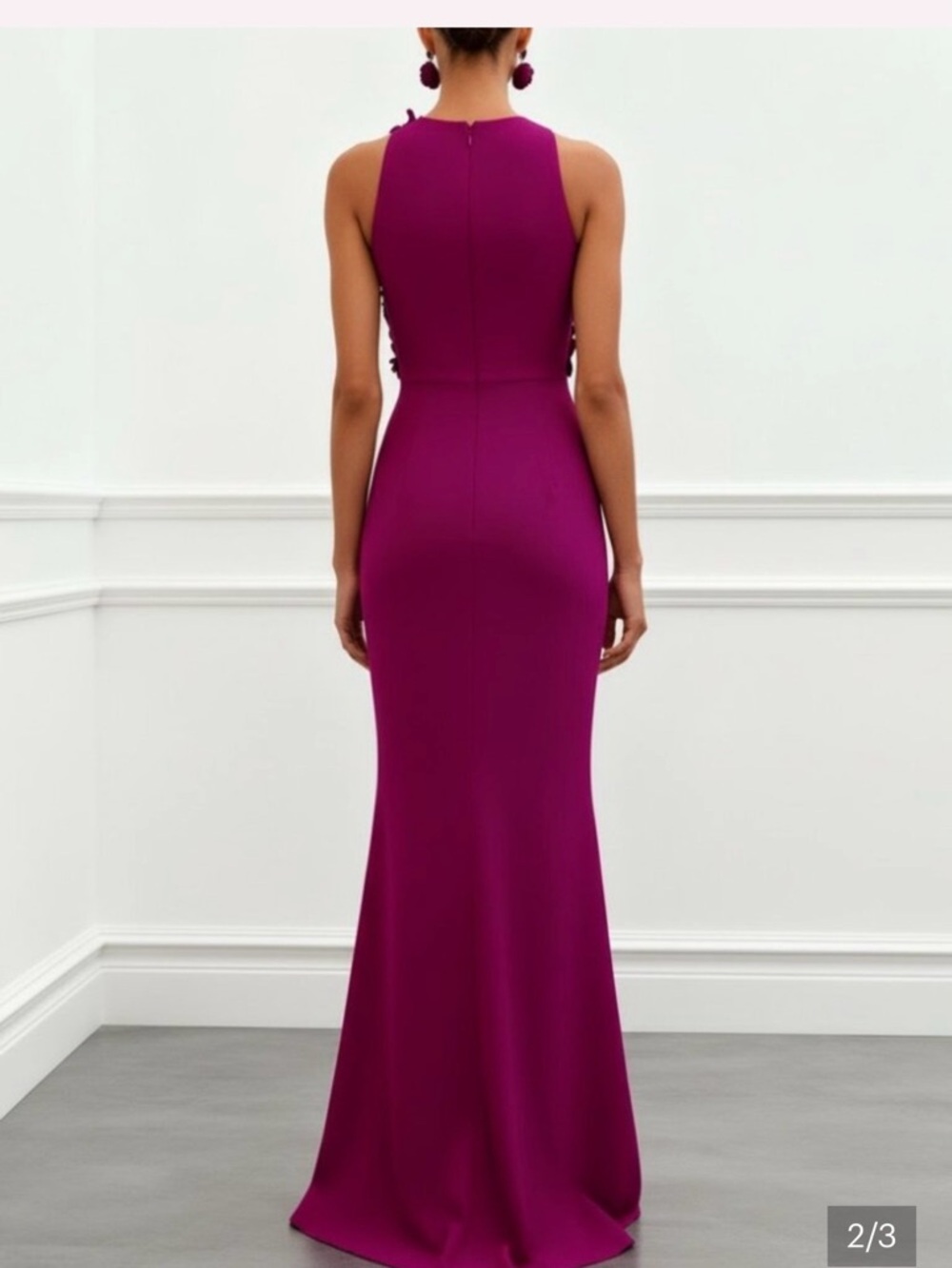 FEHAUTE 3D Floral Crew Neck, Sleeveless Mermaid Style Gown. - Picture 2 of 6
